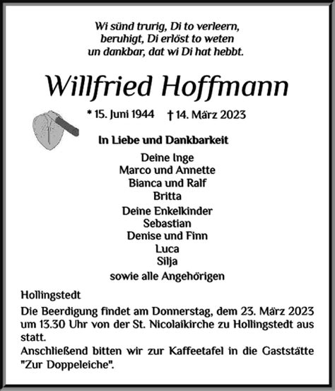 Traueranzeigen Von Willfried Hoffmann Sh Z Trauer