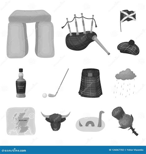 Country Scotland Monochrome Icons In Set Collection For Design