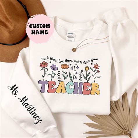 Personalized Teacher Sweatshirt Retro Teacher Sweater Custom Name On