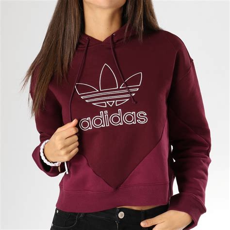 Adidas Originals Sweat Capuche Femme Crop Clrdo Dh3006 Bordeaux