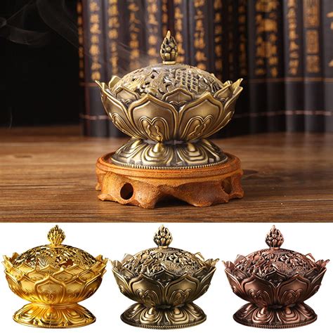 Behokic Holy Tibetan Lotus Shape Aromatherapy Alloy Bronze Mini Incense