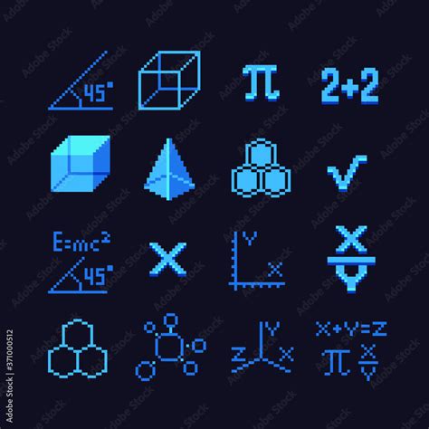 Math Set Pixel Art Icons Mathematical Formula Back To School