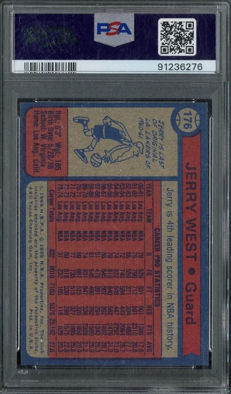 1974 Topps Basketball 176 Jerry West Los Angeles Lakers HOF PSA 7 NM