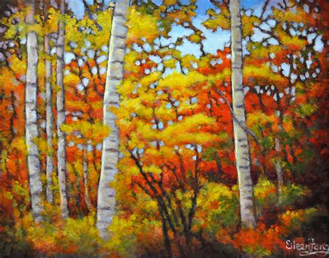 Birch Trees In Autumn Painting by Eileen Fong