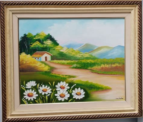 QUADRO ÓLEO S TELA MOLDURA EM MADEIRA CLARA LEVEMENTE PATINADA E