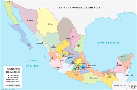 Mapa de México: Estados, Capitales y Ciudades (División política)