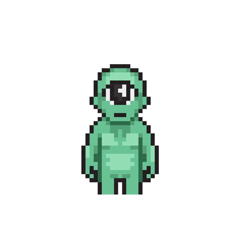 Green Monster With One Eye In Pixel Art Style Vector Art At