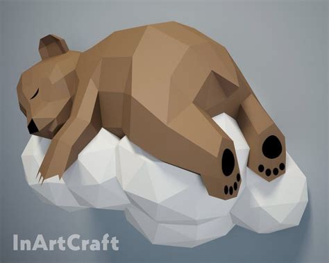 Pdf Papercraft Bear On A Cloud Paper Craft 3d Origami Kit 3d Etsy