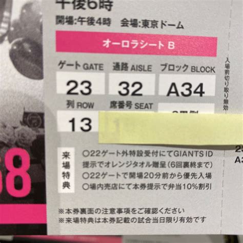 Yahoo オークション 巨人vs中日4 24（水）オーロラシートb 通路側2枚