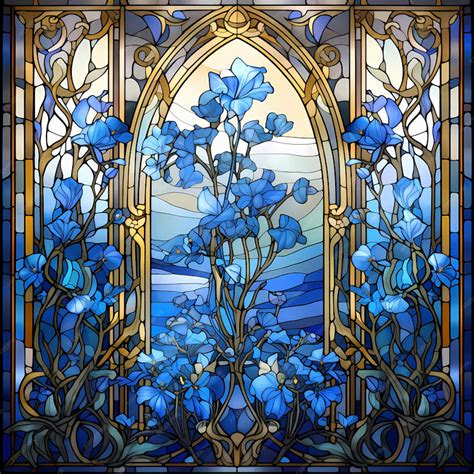 Premium Photo Stained Glass Window In A Stained Glass Window With A Blue And Gold Gate 【2024】