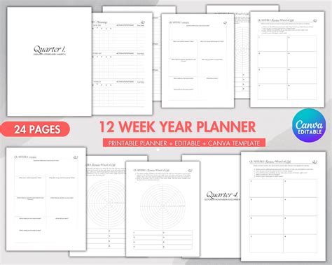 12 Week Year Planner Printable, Digital Goal Planner, Editable 12 Week ...