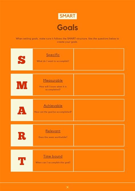 Orange Smart Goals Template Minimalistic Professional Career Goal Setting Etsy