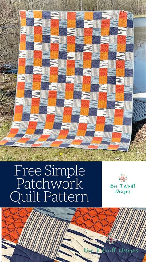 The Free Simple Patchwork Quilt Pattern Is Shown In Three Different