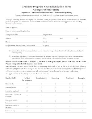 Fillable Online Georgefox Graduate Program Recommendation Form George