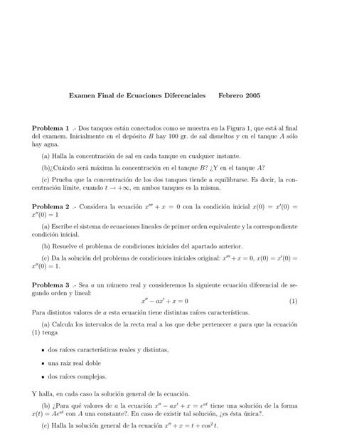 Pdf Examen Final De Ecuaciones Diferenciales Febrero