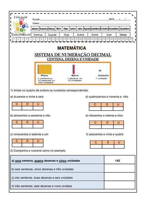 Atividade Sobre Sistema De Numera O Decimal Ano Revoeduca