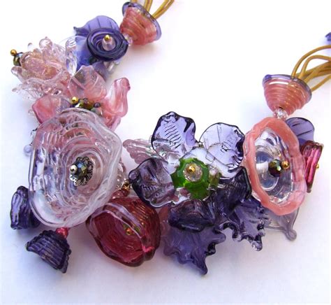 Handmade Lampwork Spring Floral Necklace Purple Pink Bouquet Etsy