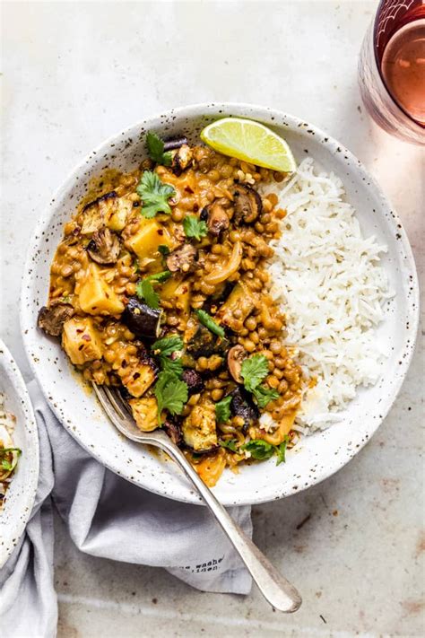 Creamy Aubergine Curry With Mushrooms And Lentils Sandhya S Kitchen