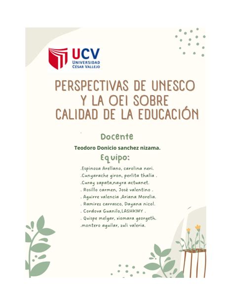 Perspectivas DE Unesco Y LA OEI Sobre LA Calidad DE LA EducacióN