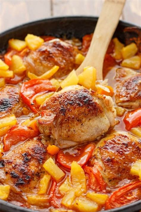 Pineapple Glazed Chicken Thighs With Peppers The Cookie Writer