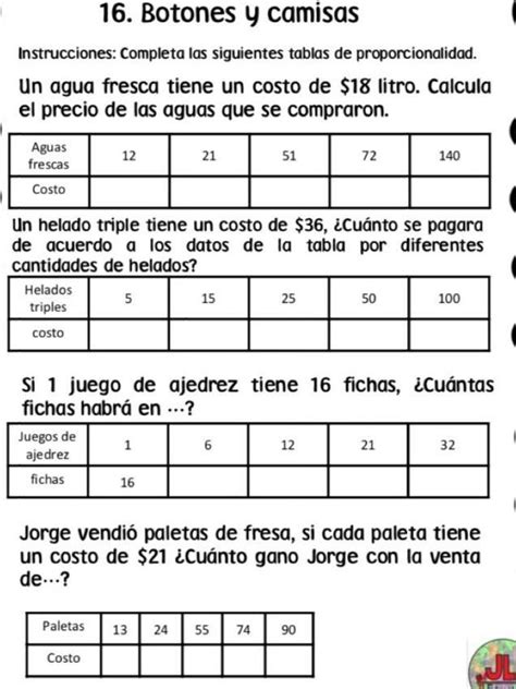 Instrucciones Completa Las Siguientes Tablas De Proporcionalidad