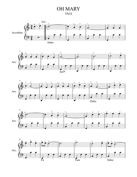 Oh Mary Sheet Music For Accordion Solo Download And Print In Pdf Or