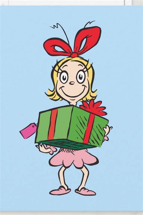 Grinch Cindy Lou Who Holding Present Postcard Zazzle Dessin