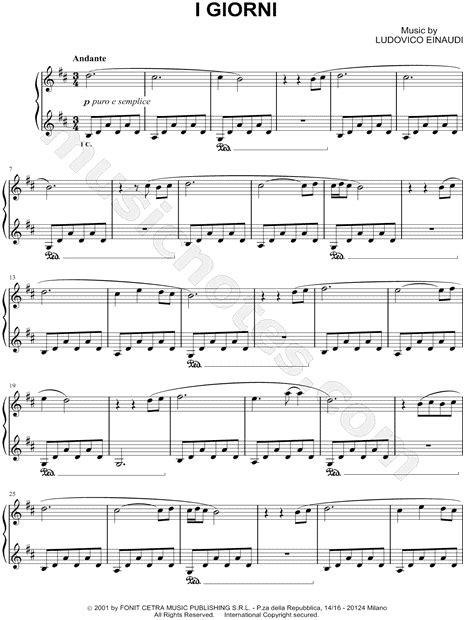 Ludovico Einaudi I Giorni Sheet Music Piano Solo In B Minor Download And Print Sku Mn0111272