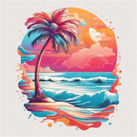 Premium Photo | A watercolor painting of a palm tree and ocean with a ...