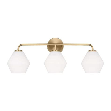 Generation Lighting Jett 26 In 3 Light Satin Brass Bathroom Vanity Light With Milk Glass Shades