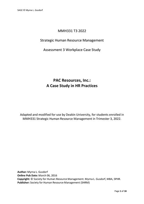 A Case Study Mmh T Strategic Human Resource Management