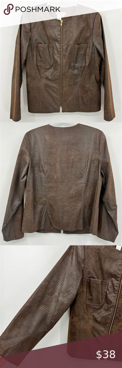 Coldwater Creek Textured Faux Leather Brown Dress Up Blazer Jacket