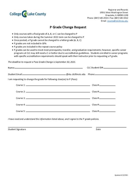 Fillable Online Dept Clcillinois P Grade Change Request Form Summer