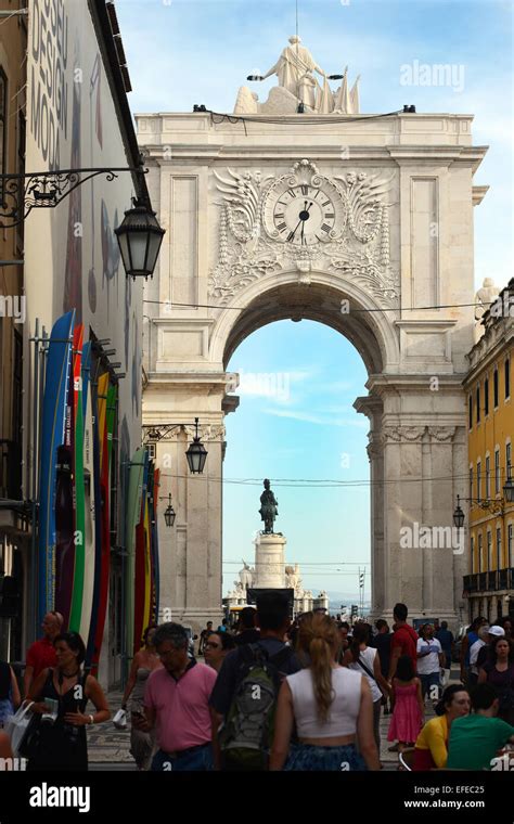 Lisbon Tourism At The Rua Augusta Arch Stock Photo Alamy