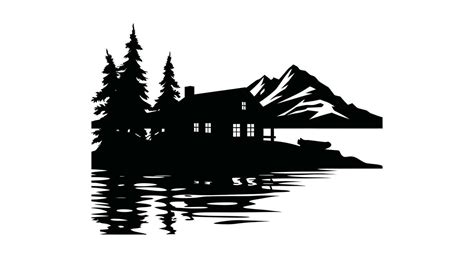 Rustic Cabin by the Lake Silhouette Scene 34372689 Vector Art at Vecteezy