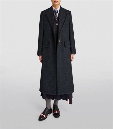 Womens Thom Browne Navy Wide Lapel Overcoat Harrods UK