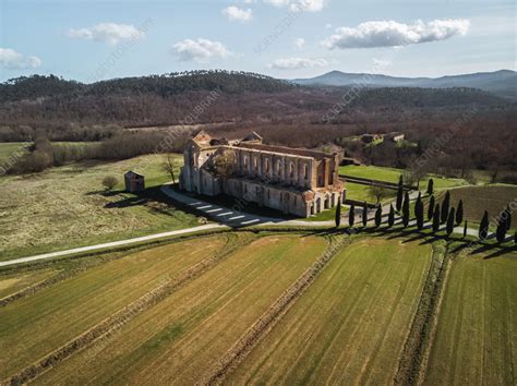 Aerial View Of San Galgano Chiusdino Siena Italy Stock Image