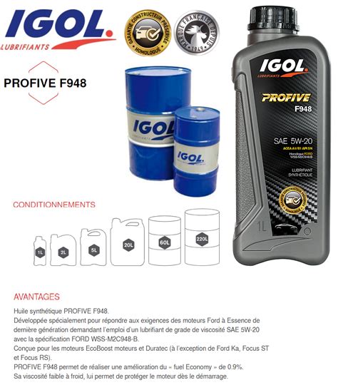 Bidon 5 Litre Huile Moteur Igol Profive F948 5W20 ACE A1 B1 Ford WSS