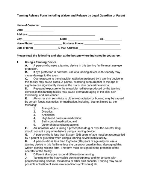 Tanning Waiver Doc Template Pdffiller