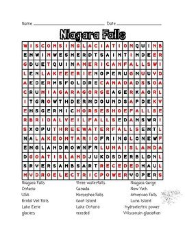 Niagara Falls Word Search By Learning Is Lots Of Fun Tpt