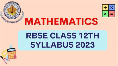 Rbse 12th Mathematics Syllabus 2023 Download Rajasthan Board Class 12