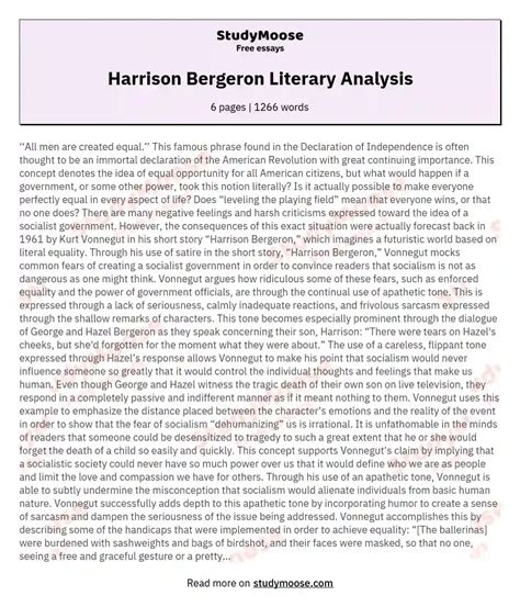 Harrison Bergeron Literary Analysis Free Essay Example