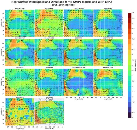 Wind Speed And Direction Of 13 Gcms And Wrf Era5 Mesoscale Model Download Scientific Diagram