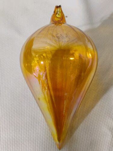 Large 6 Iridescent Hand Blown Amber Tear Drop Christmas Ornament EBay