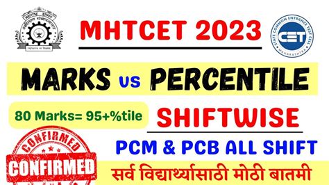 MHTCET 2023 MARKS VS PERCENTILE SHIFTWISE PCM PCB ALL SHIFT