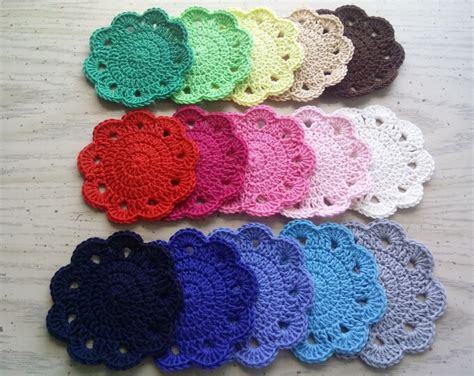 Crochet Coasters, Crochet Coaster-set of 4, Coaster Set,handmade Coaster, Solid Color Coasters ...