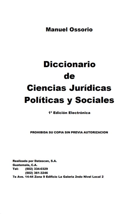 Diccionario De Ciencias Jur Dicas Pol Ticas Y Sociales Manuel Ossorio