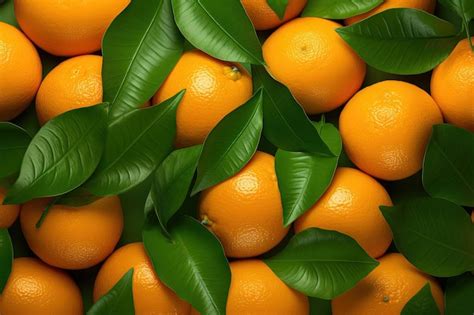 Premium AI Image Fresh Orange Fruits With Green Leaves