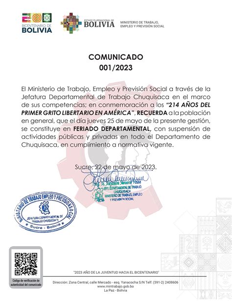 Comunicado Ministerio De Trabajo Empleo Y Previsi N Social