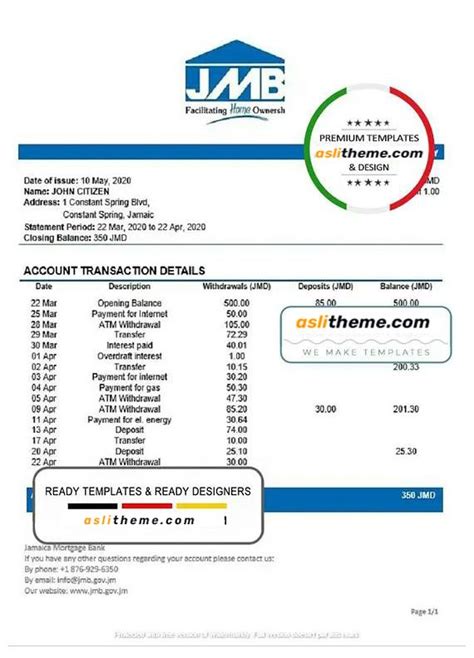 Jamaica Mortgage Bank Statement Template In Word And Pdf Format In